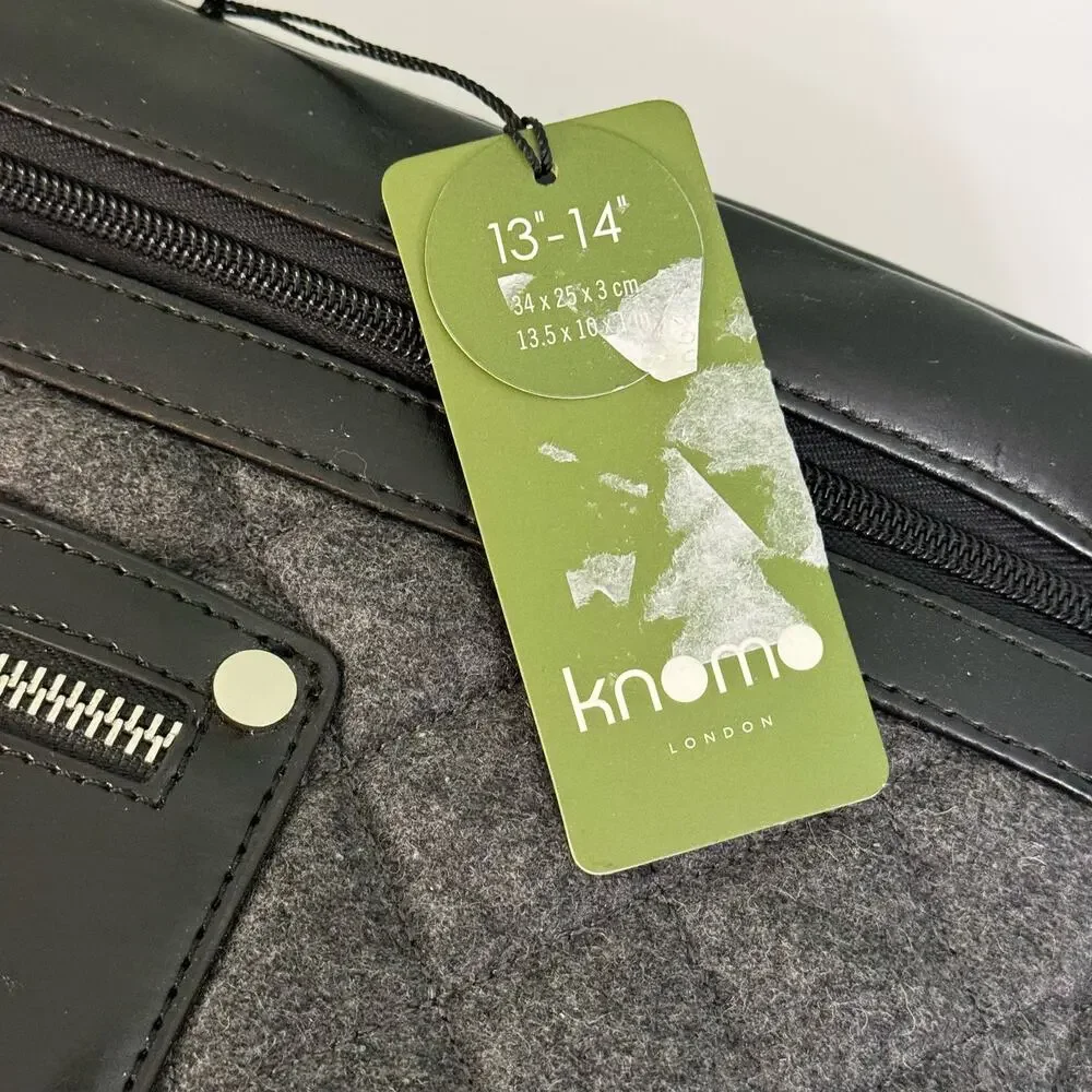 Knomo London Aurora Laptop Case Bag Slim Small PU Felt Quilted Gray Black NWT